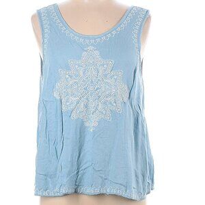 "Buttons" Sleeveless Embroidered in white on Sky Blue background Size L